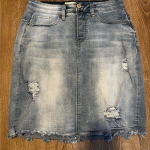 Royalty For Me Faded Blue Denim Midi Skirt